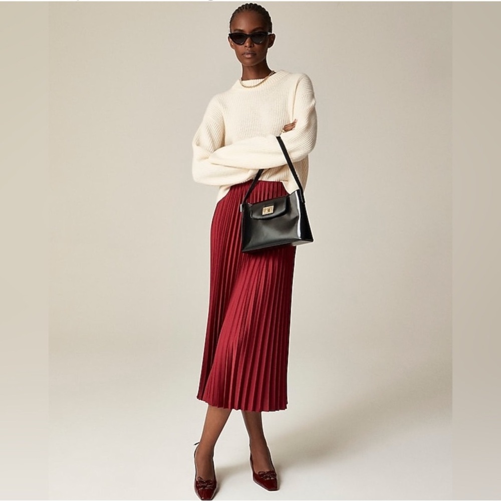 J.Crew Gwyneth pleated slit skirt in Bright Burgundy